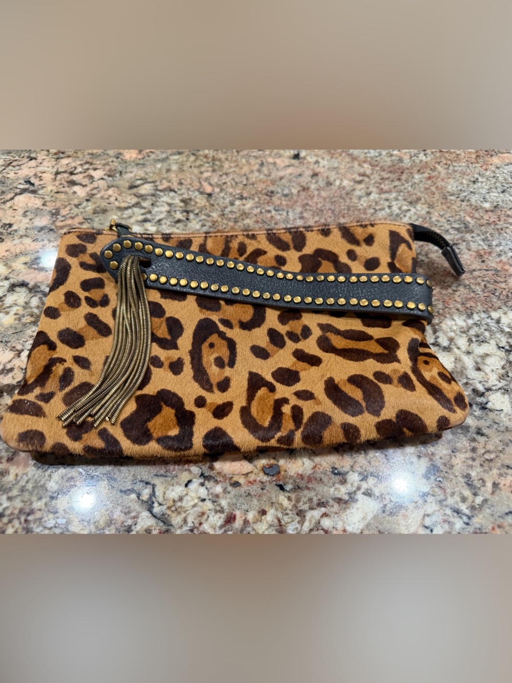 Aimee Kestenberg Cheetah 🐆 Calf Hair Tassel Wristlet Clutch - Brown